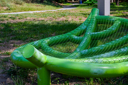 Park installation art, leaf shape seatsの写真素材