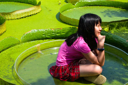Taoyuan, Taiwan-JUL 14, 2019: Many people come to visit the Santa Cruz Waterlily pond in Guanyin, Taoyuan.のeditorial素材