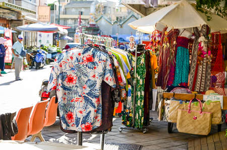 Penghu County, Taiwan-AUG 09, 2020: Shop selling clothes in Zhongyang old street at Penghu.のeditorial素材