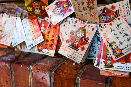 Penghu County, Taiwan-AUG 09, 2020: Blessing card hanging in Penghu Mazu Tienho temple.のeditorial素材