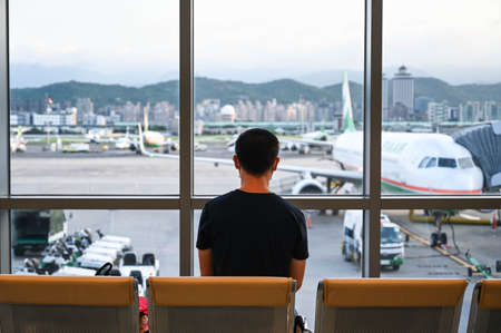 Taipei, Taiwan-AUG 09, 2020: Passengers waiting for boarding at the airportのeditorial素材