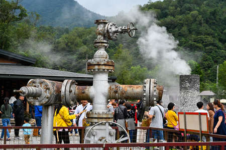 Yilan, Taiwan-NOV 14, 2020: Many people in Qingshui Geothermal Park.のeditorial素材