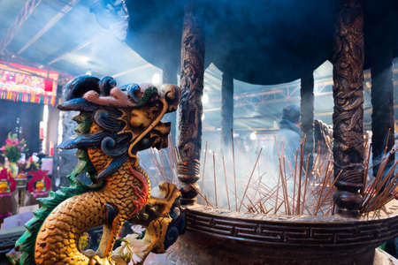 Sanxia, Taiwan - FEB 06, 2022: The Qingshui Zushi temple is a famous temple in the Sanxia Old Street, many people come here to worship.のeditorial素材