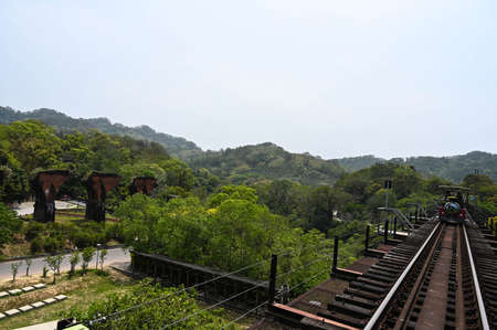 Miaoli, Taiwan - APR 12, 2021: Old Former Mountain Line Rail Bike Station in Sanyi, Miaoli, Taiwan.のeditorial素材
