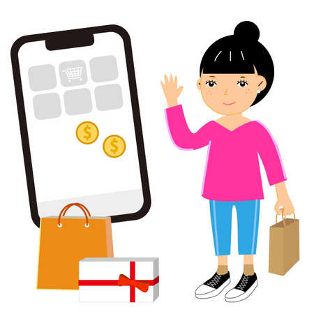 woman shopping on mobile phoneのイラスト素材