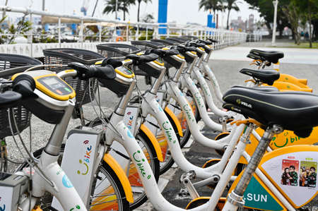 Kaohsiung, Taiwan - FEB 18, 2022: YouBike 2.0 Smile Bike (commonly known as YouBike or UBike)