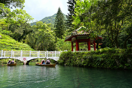 Wulai District, New Taipei City, Taiwan - APR 10, 2022: Yun-Hsien Park Artificial Lake in Wulai.のeditorial素材