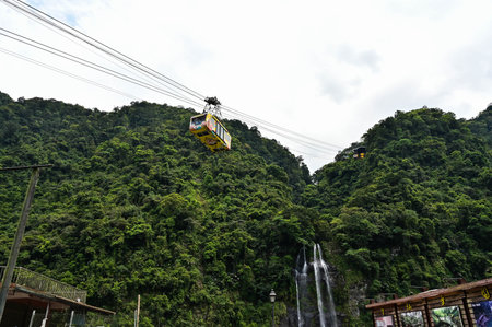 Wulai District, New Taipei City, Taiwan - APR 10, 2022: Yun-Hsien Park cable car in Wulai.のeditorial素材