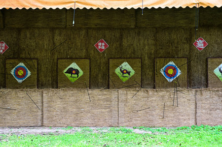 Wulai District, New Taipei City, Taiwan - APR 10, 2022: Archery range in Yun-Hsien Park Artificial...