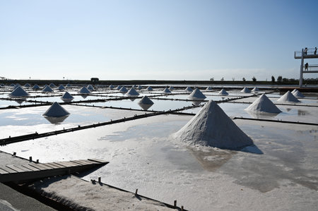 Tainan City, Taiwan - NOV 19, 2022: Jingzaijiao Tile-Paved Salt Fields.
