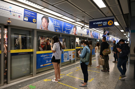 Bangkok, Thailand - DEC 21, 2022: Thailand BTS subway interior.