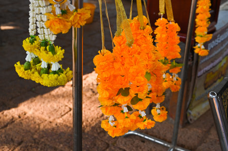 Samut Songkhram, Thailand - DEC 22, 2022: Thai flower steering in the temple,Thailand.のeditorial素材