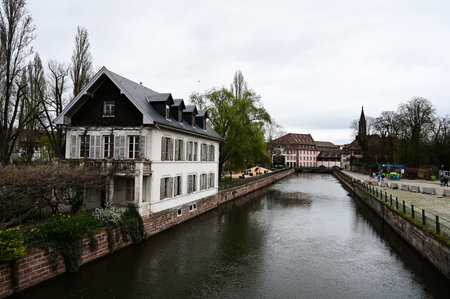 Strasbourg, Alsace, France - MAR 26, 2023: Traditional half timbered houses of Petite France.のeditorial素材