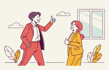 Office workers, men and women wearing suits, linear characters, comic styleのイラスト素材