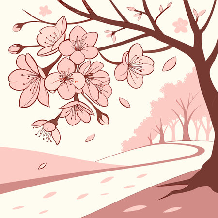 Sakura season vector illustration, cherry blossom elementsのイラスト素材