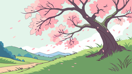 Sakura season vector illustration, cherry blossom elementsのイラスト素材