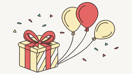 Happy birthday, celebration, gift, line illustration, vector illustrationのイラスト素材