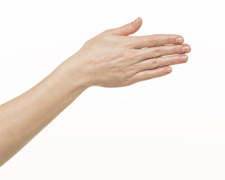 Open Female hand gesture, isolated on whiteの写真素材