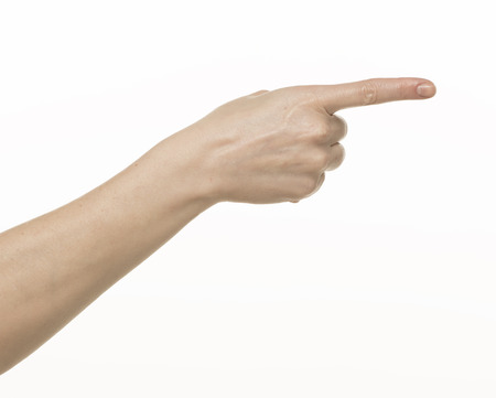 female hand with pointing finger, isolated on whiteの写真素材