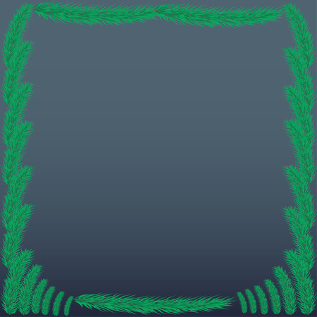 Frame of coniferous branches. Background with evergreen trees. Backdrop for a Christmas design.  Vector illustration with  branches of pine, spruce, fir or conifer.のイラスト素材