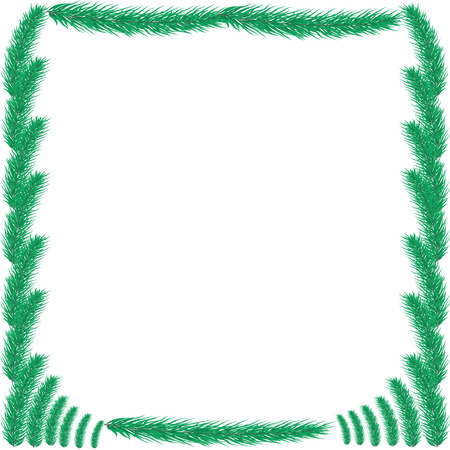 Frame of coniferous branches. Background with evergreen trees. Backdrop for a Christmas design.  Vector illustration with  branches of pine, spruce, fir or conifer.のイラスト素材