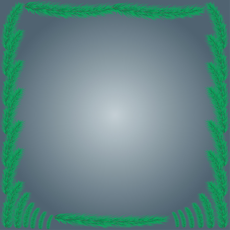 Frame of coniferous branches. Background with evergreen trees. Backdrop for a Christmas design.  Vector illustration with  branches of pine, spruce, fir or conifer.のイラスト素材