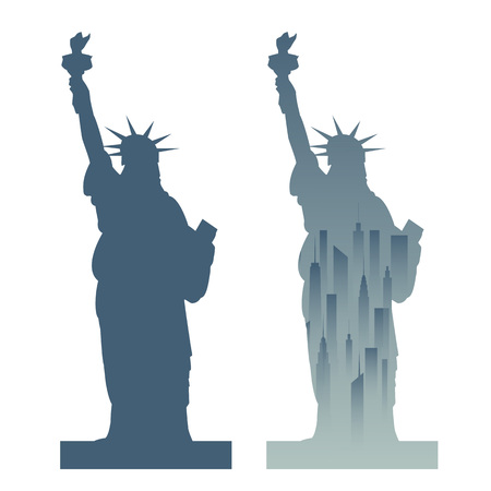 Statue of Liberty and the cityscape in New York. Vector illustration.のイラスト素材