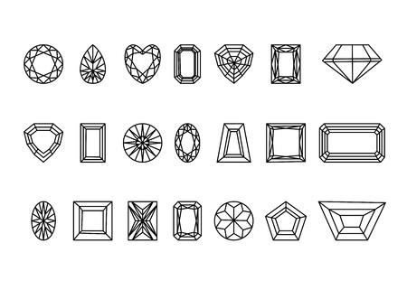 Collection of gems and gemstones. Types of diamond cutting. A set of jewels.のイラスト素材