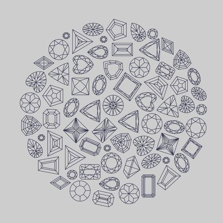 Collection of gems and gemstones. Types of diamond cutting. A set of jewels.のイラスト素材