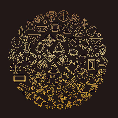 Collection of gems and gemstones. Types of diamond cutting. A set of jewels.のイラスト素材