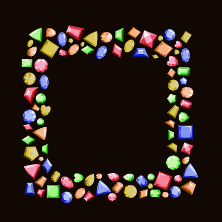 A frame from multi-colored precious stones of different shapes. Vector illustration.のイラスト素材