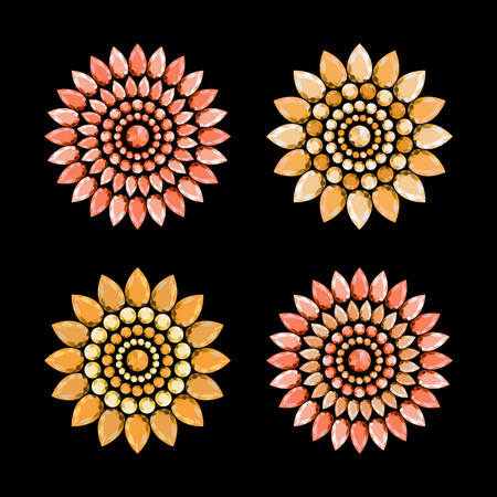 Set of multi-colored jewelry in shape of flower. Flowers made of precious stones.   Vector illustration.のイラスト素材