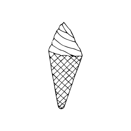 Ice cream in a cone waffle cup.hand drawn vector illustration.doodles or cartoon style.のイラスト素材