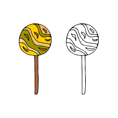 Round lollipop.hand drawn vector illustration.doodles or cartoon style.のイラスト素材