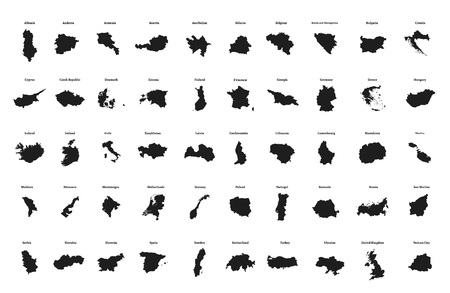 Outline maps of European countries. All the countries of Europe. Isolated vector illustration.のイラスト素材