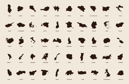 Outline maps of European countries. All the countries of Europe. Isolated vector illustration.のイラスト素材