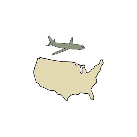 Airplanes fly to the United States of America. Hand drawn vector illustration on a white background.のイラスト素材