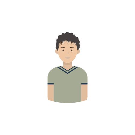 Image of the head and torso of a young man in a flat style. Vector illustration isolated on a white background.のイラスト素材