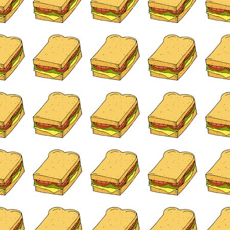 Sandwich.  Seamless pattern. hand drawn vector illustration.   doodles or cartoon style.のイラスト素材