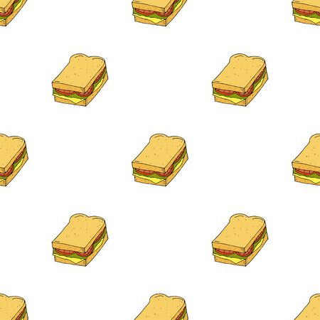 Sandwich.  Seamless pattern. hand drawn vector illustration.   doodles or cartoon style.のイラスト素材