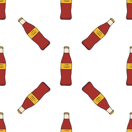 Bottle of soda drink. Seamless pattern. hand drawn vector illustration.   doodles or cartoon style.&#xA;のイラスト素材