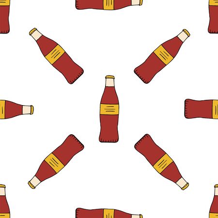 Bottle of soda drink. Seamless pattern. hand drawn vector illustration.   doodles or cartoon style.
のイラスト素材