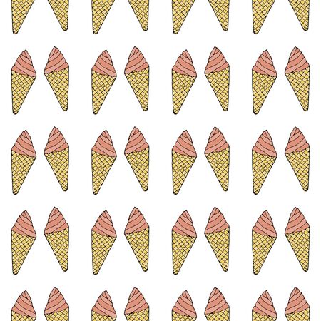 Ice cream in a cone waffle cup.  Seamless pattern. hand drawn vector illustration.   doodles or cartoon styleのイラスト素材