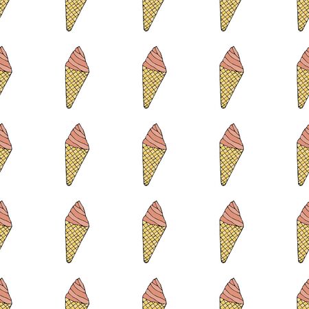 Ice cream in a cone waffle cup.  Seamless pattern. hand drawn vector illustration.   doodles or cartoon styleのイラスト素材