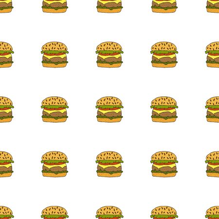 Hamburger, cheeseburger. Seamless pattern. hand drawn vector illustration.   doodles or cartoon style.
のイラスト素材