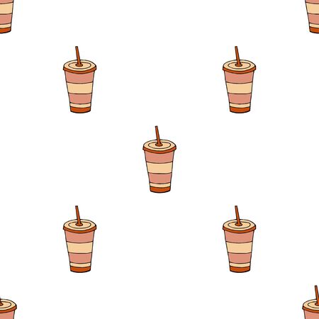 Glass of drink with a lid and a straw.Seamless pattern. hand drawn vector illustration.   doodles or cartoon style.
のイラスト素材