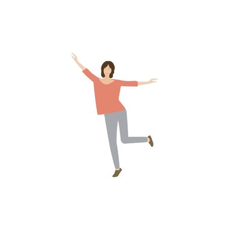 Happy young woman. The girl rejoices and dances.Vector illustration in a flat style isolated on white background.のイラスト素材