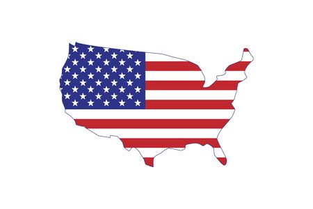 Outline map of the United States of America. Silhouette of the USA and flag. Vector illustration. のイラスト素材