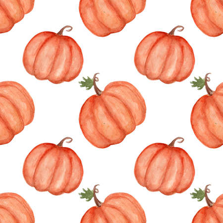Autumn watercolor pumpkin pattern, thanksgiving or Halloween, seamless patternの写真素材