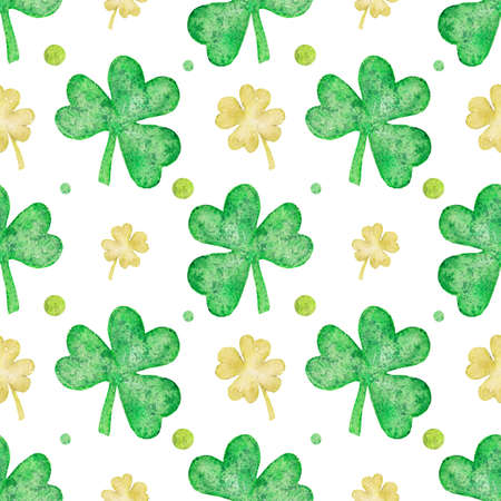 Watercolor pattern, clover leaves on a white background. Pattern for various spring products for St. Patricks Day.の写真素材